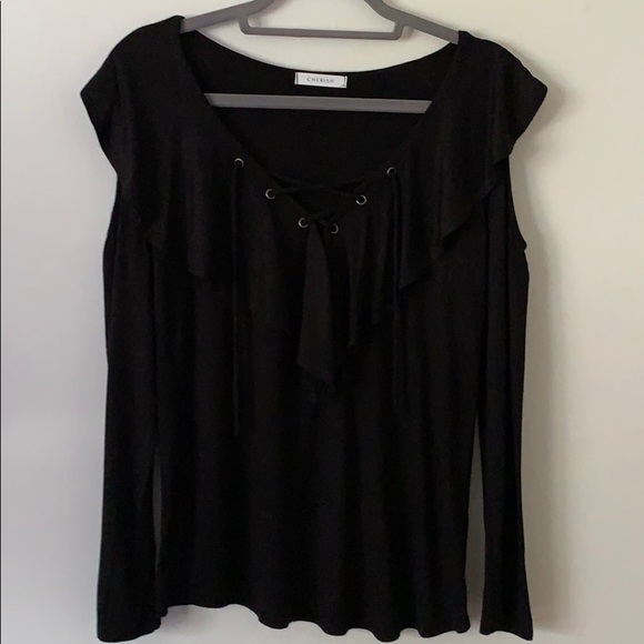 Cherish Long Sleeve Knit Top, Cold Shoulder - Picture 2 of 6